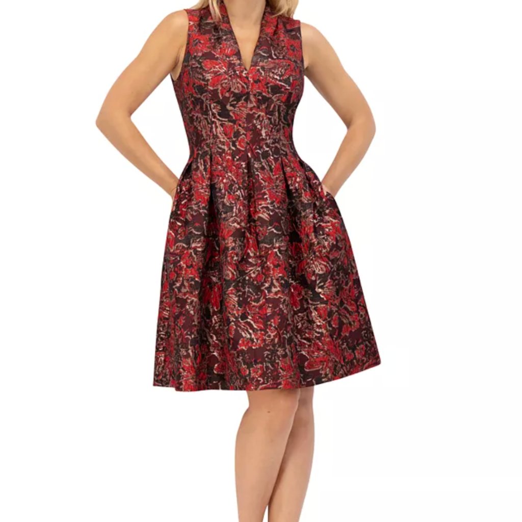 Vince Camuto Jacquard Fit & Flare Red, Pink & Black Dress Nwt Sz 2